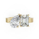 Emerald and Pear Cut Two Stone Diamond Anniversary Ring