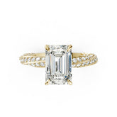 Hidden Halo Emerald Cut With Double Row Twisted Ring