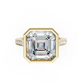 Asscher Brilliant Diamond Bezel Engagement Ring with Hidden Halo Diamond