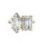 Emerald And Marquise Cut Diamond Two-Stone Ring