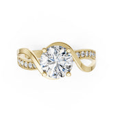 Round Cut Diamond Bypass With Ribbon Wrap Set Ring