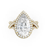 Pear Cut Twisted Pave Half Eternity Halo Diamond Ring