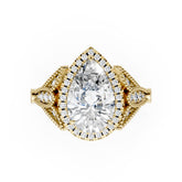 Vintage Inspired Pear Cut Lab Diamond Milgrain Halo Wedding Ring