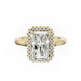 Radiant Brilliant Cut Halo Diamond Cathedral Shank Ring