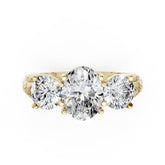 Oval Cut Three-Stone With Ribbed Textured Band Ring