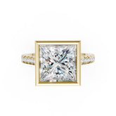 Princess Brilliant Diamond Bezel Engagement Ring with Hidden Halo Diamond