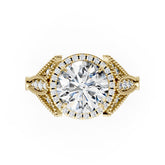 Vintage Inspired Round Cut Lab Diamond Milgrain Halo Wedding Ring