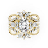 Art Deco Oval Cut Lab Grown Diamond Vintage Floral Cluster Bridal Ring Set