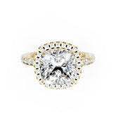 Lab Grown Cushion Diamond Halo Engagement Ring With Pave Set Band