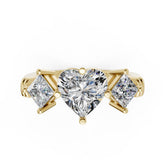 Heart Cut and Princess Cut Diamond Three-Stone Ring