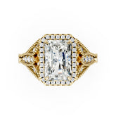 Vintage Inspired Radiant Cut Lab Diamond Milgrain Halo Wedding Ring