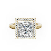 Princess Brilliant Cut Halo Diamond Cathedral Shank Ring