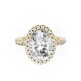 Lab Grown Oval Diamond Halo Engagement Ring With Pave Set Band