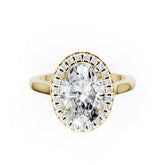 Oval Brilliant Cut Halo Diamond Cathedral Shank Ring