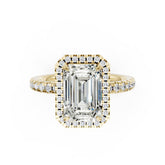 Lab Grown Emerald Diamond Halo Engagement Ring With Pave Set Band