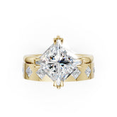 Princess Cut Bridal Set Ring With Diamond Flush Set Wedding Band