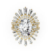 Vintage Inspired Multi Shaped Sunburst Halo Diamond Bridal Ring