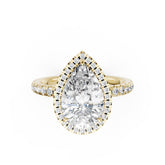 Lab Grown Pear Diamond Halo Engagement Ring With Pave Set Band