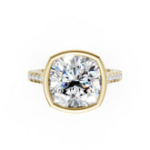 Cushion Brilliant Diamond Bezel Engagement Ring with Hidden Halo Diamond