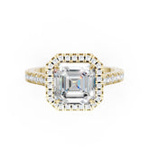 Asscher Cut Diamond Floating Halo with Pavé Ring