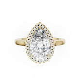 Pear Brilliant Cut Halo Diamond Cathedral Shank Ring