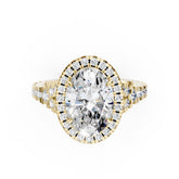Oval Cut Halo & V-Split Shank Pavé Diamond Ring