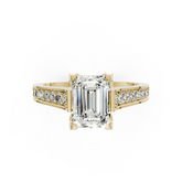 Emerald Cut Diamond with Pavé Bridge Hidden Halo Ring