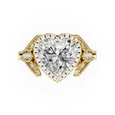 Vintage Inspired Heart Cut Lab Diamond Milgrain Halo Wedding Ring