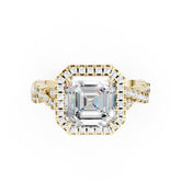 Asscher Cut Diamond Halo with Twisted Pave Ring