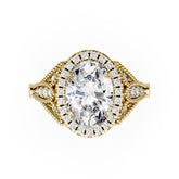 Vintage Inspired Oval Cut Lab Diamond Milgrain Halo Wedding Ring