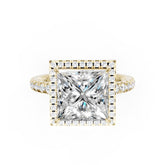 Lab Grown Princess Diamond Halo Engagement Ring With Pave Set Band