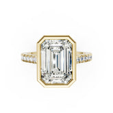 Emerald Brilliant Diamond Bezel Engagement Ring with Hidden Halo Diamond