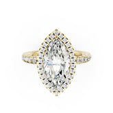 Lab Grown Marquise Diamond Halo Engagement Ring With Pave Set Band