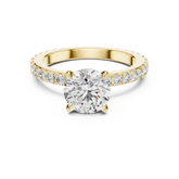 Round Cut Diamond Engagement Ring With Hidden Halo And Pave Band