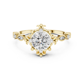 Vintage Inspired Round Cut Diamond Ring with Milgrain Marquise Band