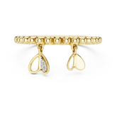 Bubble Band Ring with Lab Grown Diamond Hanging Heart Charms