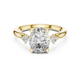 Oval Cut Three-Stone Ring with Hidden Halo & Cathedral Shank