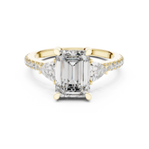 Emerald Cut Lab Grown Diamond Three Stone Trillion Ring