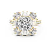 Cushion Cut Sunburst Halo Wedding Ring