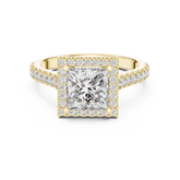 Princess Cut Halo Diamond Cathedral Shank Ring