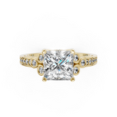 Princess Cut Diamond With Bezel Cluster & Scroll Gallery Ring