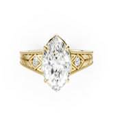 Antique Three Stone Leaf Engraved Band Marquise Cut Ring