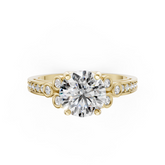 Round Cut Diamond With Bezel Cluster & Scroll Gallery Ring