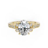 Oval Cut Diamond With Bezel Cluster & Scroll Gallery Ring