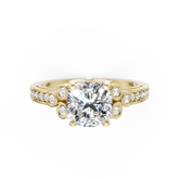 Cushion Cut Diamond With Bezel Cluster & Scroll Gallery Ring