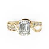 Emerald Cut Diamond Bypass With Ribbon Wrap Set Ring