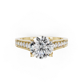 Round Cut Diamond with Pavé Bridge Hidden Halo Ring