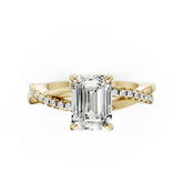 Emerald Cut Diamond Twisted Infinity Ring With Half-Pavé Shank