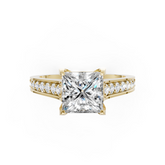 Princess Cut Diamond with Pavé Bridge Hidden Halo Ring