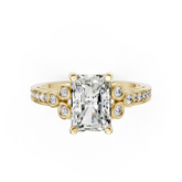 Radiant Cut Diamond With Bezel Cluster & Scroll Gallery Ring